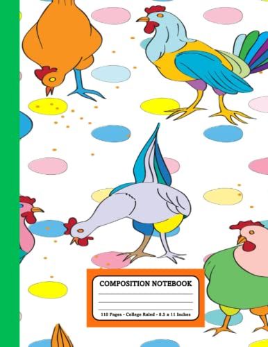 Composition Notebook: Colorful Farm Birds Pattern Journal (College Ruled)