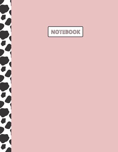 Notebook: Pink Composition Notebook With Black And White Cow Print Spine - White Lined College Ruled Paper 110 Pages - Large Size 8.5 X 11