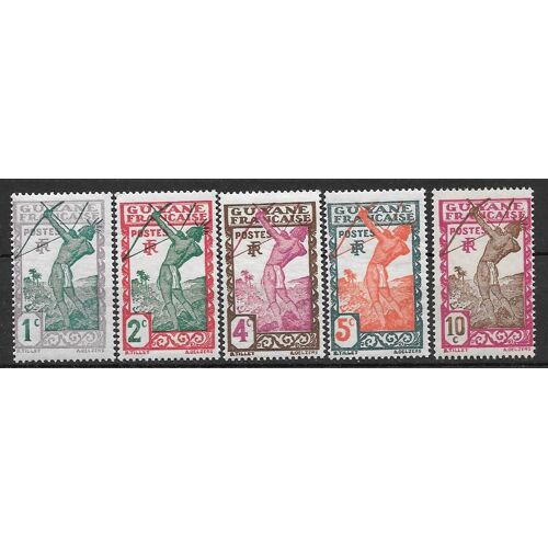 Timbres De Guyane De 1929,N°109 À 113.Indigène Tirant À L'arc.