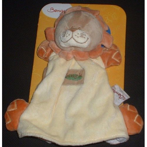 Doudou Bengy Lion Jungle Marionnette Plat Marron Beige Et Orange