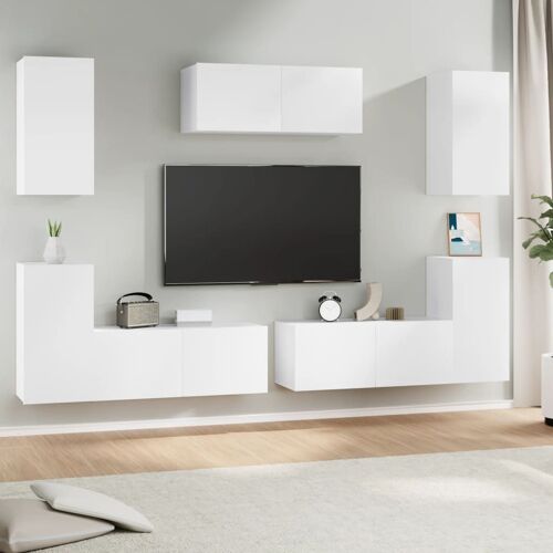 Vidaxl Ensemble De Meubles Tv 7 Pcs Blanc Bois D'ingénierie