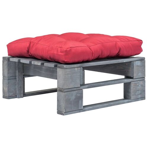 vidaXL Repose-pied palette de jardin avec coussin rouge Bois gris
