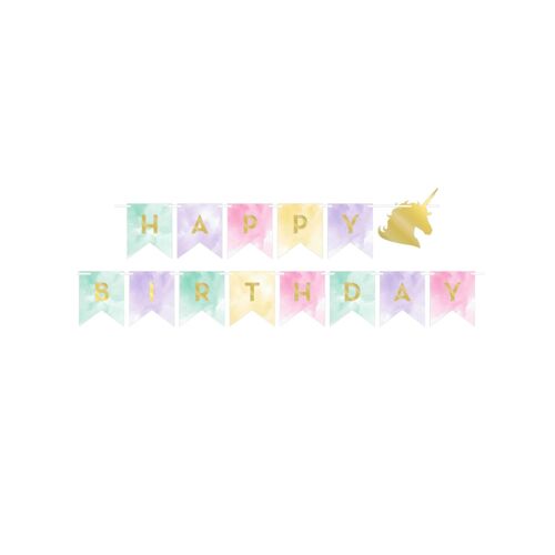 Guirlande anniversaire licorne 14 cm x 2,4 m