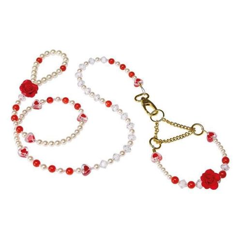 Ruby Parure - Ensemble De Laisse Et De Collier Pour Chien Rouge Et Blanc - Tour De Cou : 24 A 30cm - Longueur 122cm