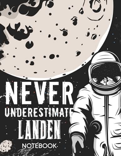 Never Underestimate Landen Notebook: Astronaut Notebook Birthday Gift For Boys, Men With Personalized Name With Awesome Space Cover Design, 8.5x11 In ,110 Lined Pages.