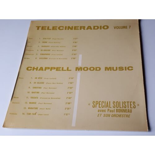 Pochette Carton Vide De L'album Vinyle Telecineradio Volume 7 -Special Solistes Avec Paul Bonneau Et Son Orchestre - Chappell Mood Music - Fond Vert/Jaune - 30x30cm