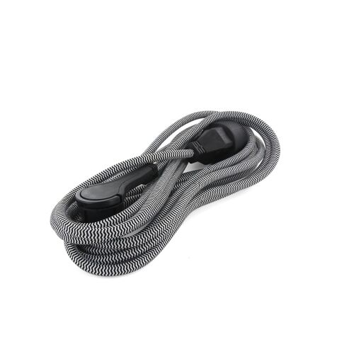 Prolongateur textile Schuko fiche plate 3m - noir/blanc - Chacon