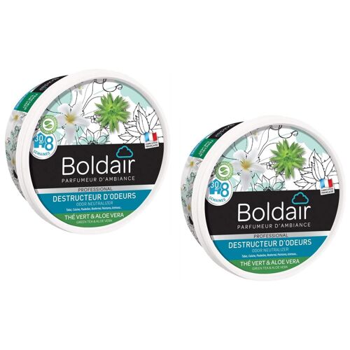Boldair Lot de 2 Gels déstructeur d'odeur 300g thé vert et Aloé Vera
