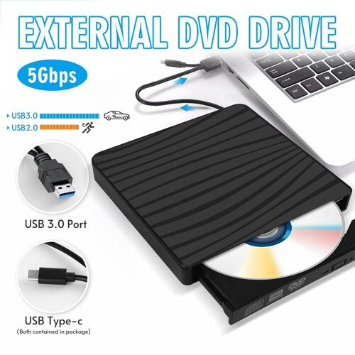 Lecteur DVD externe RW CD USB 3.0, lecteur optique pour ordinateur portable, vitesse de Transmission 5Gbps