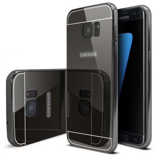 Caseink - Coque Bumper Contour Metal Backglass Mirror Pour Samsung Galaxy S7 Edge [Aluminium + Arrière Polycarbonate Miroir Noir]
