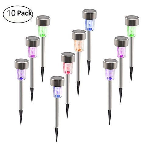 Ip65 Étanche Paysage Coloré/Pathway Lampe En Acier Inoxydable Led Solaire Lumières Extérieures Pour Patio, Pelouse, Cour, Passerelle, Installation Facile Sans Fils ( 10 Pièces )