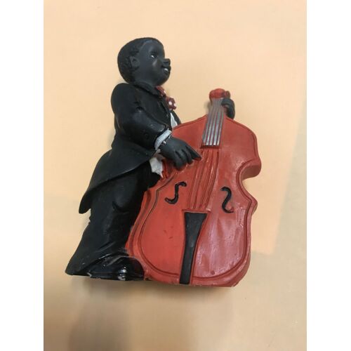 Figurine Statuette Musicien Contrebassiste Jazzman Noir - Résine 10x6 Cm - Années 90