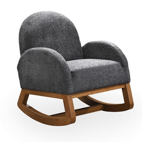 Fauteuil À Bascule Effet Peau De Mouton Gris Foncé Et Bois Clair