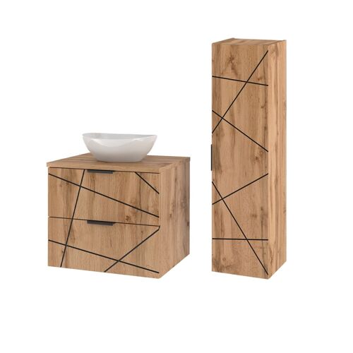 Ensemble meuble vasque colonne stratifiés beige