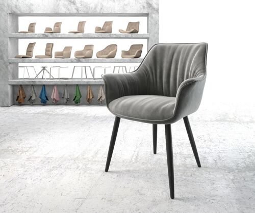 Chaise-Rembourrée Keila-Flex Avec Accoudoir 4-Pieds Conique Noir Velours Gris