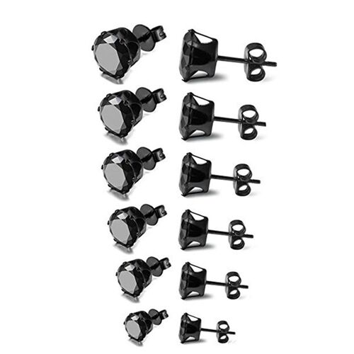 Bijoux Boucles D'oreilles Homme - Rond Clous D'oreille, 3-8mm 6 Paire - Oxyde De Zirconium - Acier Inoxydable - Pour Homme Et Femme - Couleur Noir