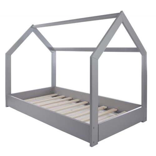 Lit Maison Cabane 160x80cm Gris