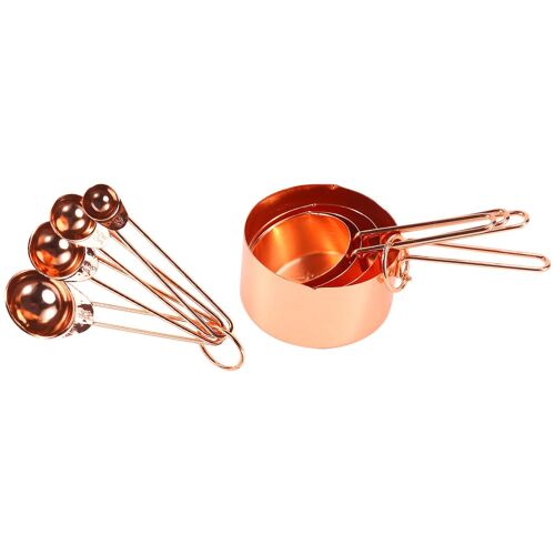 Rose Gold Stainless Steel Measuring Cups And Spoons Set Of 8 Engraved Measurements,Pouring Spouts & Mirror Polished For Baking And Cooking