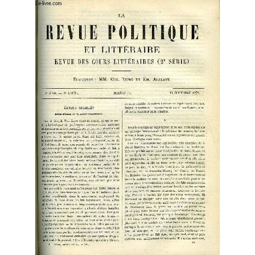 La Revue Politique Et Litteraire 8e Annee - 1er Semestre N°11 - Le Saint-Simonisme Par Georges Gueroult, L'opinion Russe Pendant La Revolution Par Alfred Rambaud, L'amerique Du Sud A ...