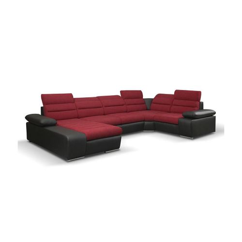 Canapé D'angle Panoramique Convertible En Tissu Et Simili Boileau - Bicolore Rouge/Noir - Angle Gauche