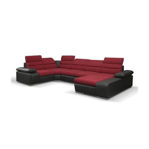 Canapé D'angle Panoramique Convertible En Tissu Et Simili Boileau - Bicolore Rouge/Noir - Angle Droit