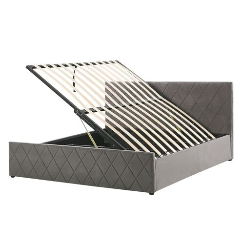 Lit double en velours gris avec coffre 160 x 200 cm ROCHEFORT