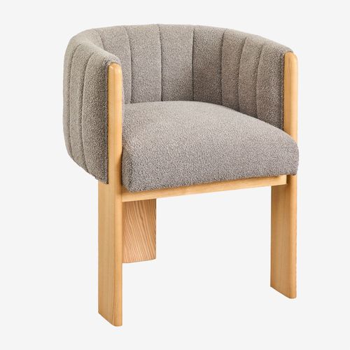 Fauteuil En Bois De Frêne Et Tissu Bouclé Leo