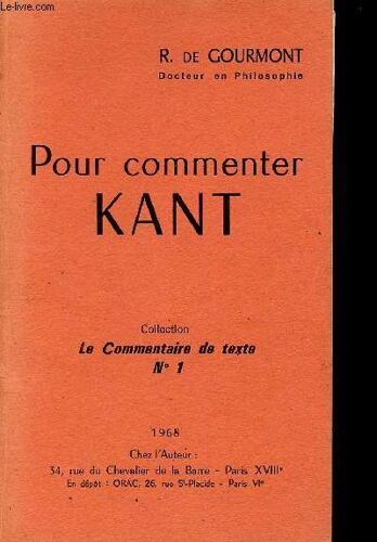 Pour Commenter Kant - Collection Le Commentaire De Texte N°1.