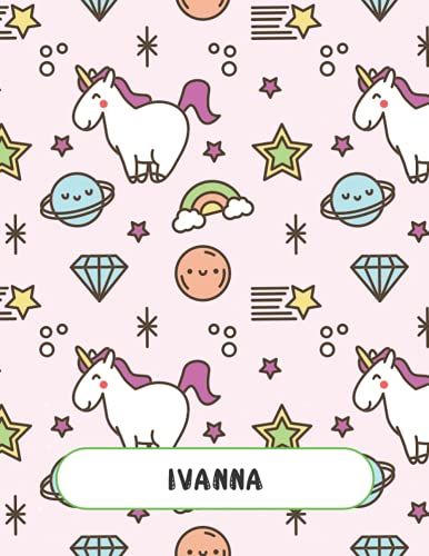 Ivanna: Unicorn Notebook Personal Name Wide Lined Rule Paper | Notebook Pink & Gold Stars Confetti Glitter For Writing Journal Or Diary Women & Girls ... Day 160 Pages Size 8.5x11inch | Matte Finish