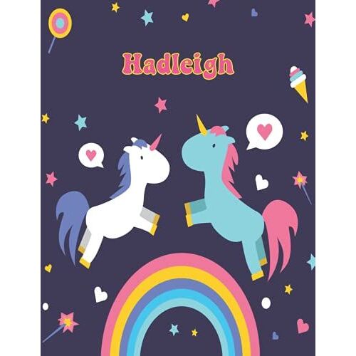 Hadleigh: Unicorn Notebook Personal Name Wide Lined Rule Paper | Notebook The Notebook For Writing Journal Or Diary Women & Girls Gift For Birthday, For Student | 162 Pages Size 8.5x11inch