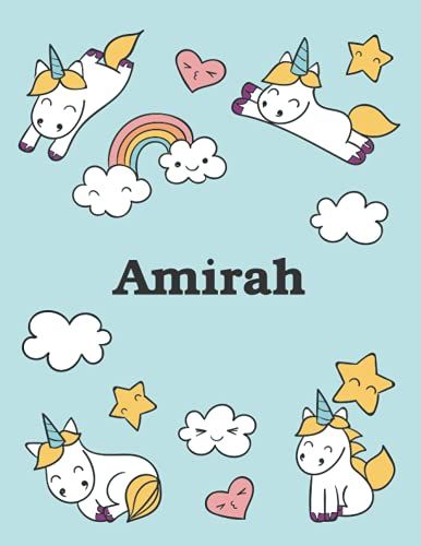 Amirah: Unicorn Notebook Personal Name Wide Lined Rule Paper | Notebook The Notebook For Writing Journal Or Diary Women & Girls Gift For Birthday, For Student | 162 Pages Size 8.5x11inch