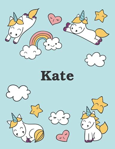 Kate: Unicorn Notebook Personal Name Wide Lined Rule Paper | Notebook The Notebook For Writing Journal Or Diary Women & Girls Gift For Birthday, For Student | 162 Pages Size 8.5x11inch