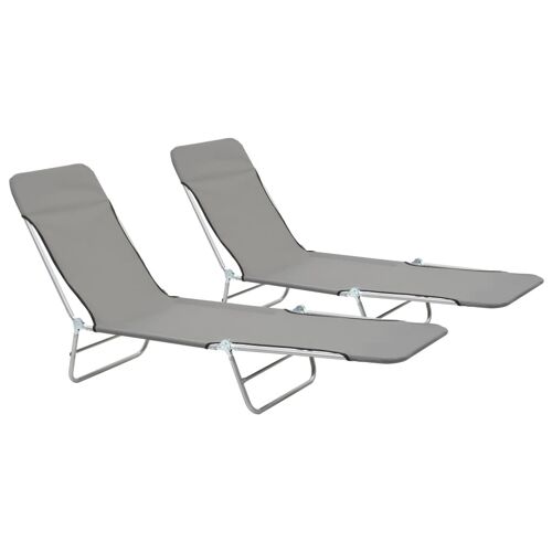 Chaises Longues 182 Cm Pliables 2 Pièces Acier Et Tissu Gris Helloshop26 02_0011934