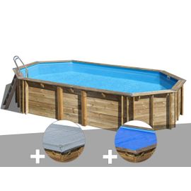 Kit piscine bois Gré Orange 7,55 x 4,56 x 1,46 m + Bâche à bulles + Bâche hiver