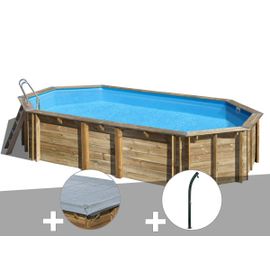 Kit piscine bois Gré Orange 7,55 x 4,56 x 1,46 m + Bâche hiver + Douche