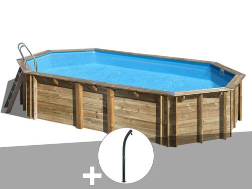 Kit piscine bois Gré Orange 7,55 x 4,56 x 1,46 m + Douche