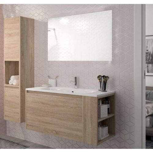 Ensemble Vesna Meuble + Vasque + Miroir + Colonne / Chêne Blanchi/