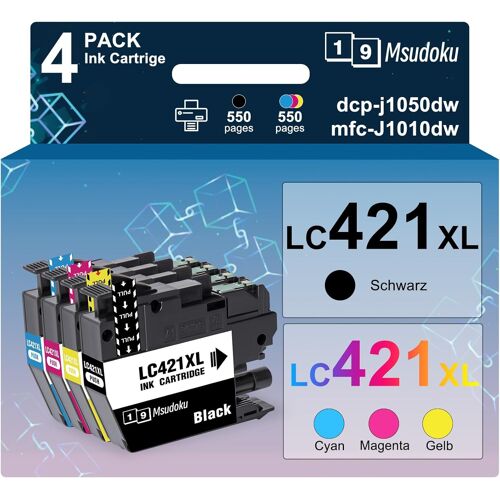 LC421XL Cartouches d'encre Compatible pour LC-421XL LC421XLVAL Multipack Cartouche LC421 XL pour DCP-J1050DW MFC-J1010DW DCP-J1140DW (Noir/Cyan/Magenta/Jaune,4-Pack)