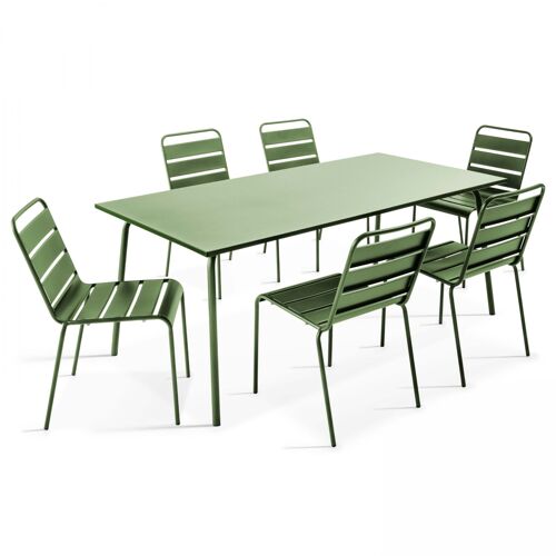 Table De Jardin Et 6 Chaises En Métal Vert Cactus