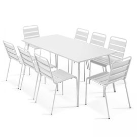 Table De Jardin Et 8 Chaises En Métal Blanc