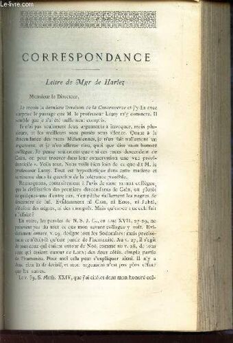 Correspondance - Lettre De Mgr De Harlez / A Travers Les Revues Et Les Livres.