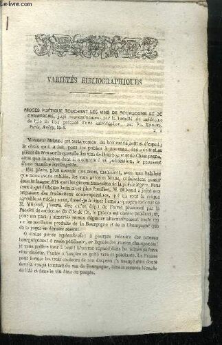 Extrait Bulletin Du Bouquiniste - Variete Bibliographiques - Proces Poetique Touchant Les Vins De Bourgogne Et De Champagne - Shakspeare