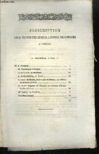 Extrait Bulletin Du Bouquiniste - Variete Bibliographiques - Souscription Pour Elever Une Statue A Pierre De Ronsard A Vendome - Treize Quittances Inedites De Librairie Du Quinzieme Siecle - ...