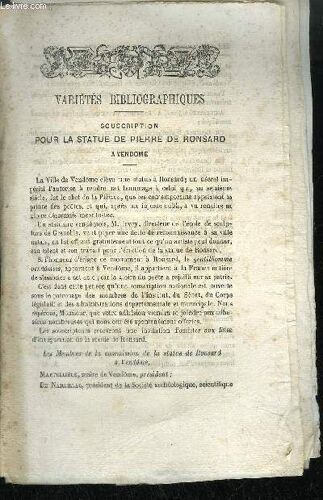 Extrait Bulletin Du Bouquiniste - Variete Bibliographiques - Souscription Pour La Statue De Pierre De Ronsard A Vendome - Deux Pieces De Vers Inedites - Prosopopee De M. Monseigneur Francois ...