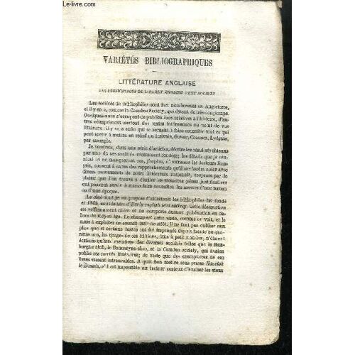 Extrait Bulletin Du Bouquiniste - Variete Bibliographiques - Litterature Anglaise - Les Publications De L'early English Text Society - Le Chateau De Chantilly Pendant La Revolution