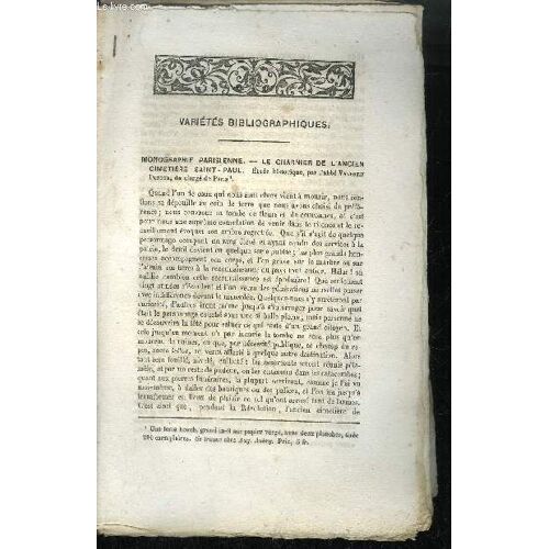 Extrait Bulletin Du Bouquiniste - Variete Bibliographiques - Monographie Parisienne - Le Charnier De L'ancien Cimetiere St-Paul - Catalogue De M. Auguste Demmin - Histoire De Flechier ...