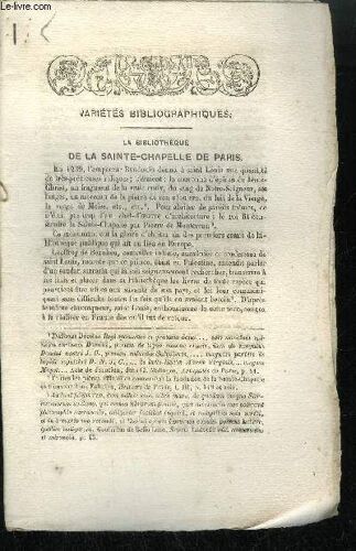 Extrait Bulletin Du Bouquiniste - Variete Bibliographiques - La Bibliotheque De La Ste Chapelle De Paris - Courrier Anglais - Discours Et Ecriture De M. De Vauvenargues - Correspondance ...