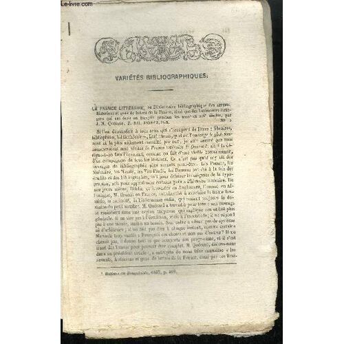 Extrait Bulletin Du Bouquiniste - Variete Bibliographiques - La France Litteraire - Les Fabulistes Flamands Et Hollandais - Guide De L'amateur De Faiences Et De Porcelaines -Les Predicateurs ...