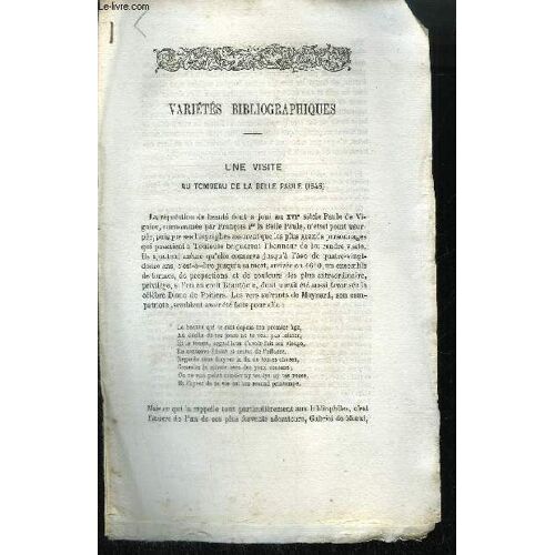 Extrait Variete Bibliographiques - Une Visite Au Tombeau De La Belle Paule (1646)