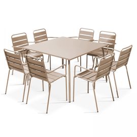 Table De Jardin Carrée Et 8 Fauteuils Acier Taupe